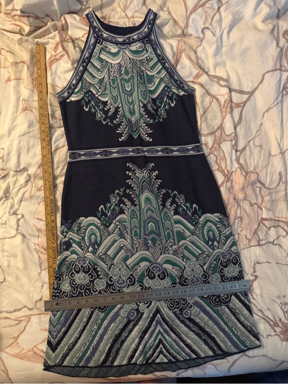 Peruvian Connection Black Dress with Teal and Seafoam Pattern